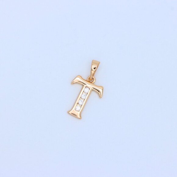"Rose Gold Initial T Pendant with Crystals – Elegant Brass Jewelry, XPPT1369 - Picture 8 of 13